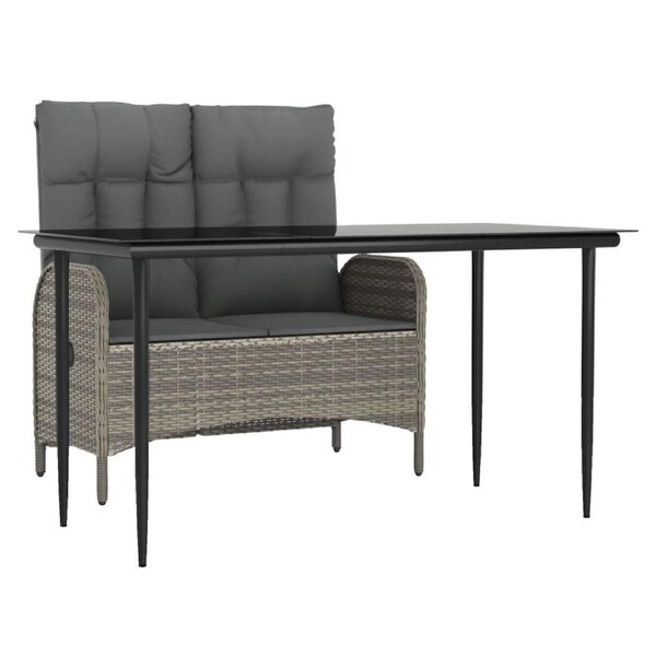 2 Piece Garden Dining Set with Cushions Grey Poly Rattan vidaXL