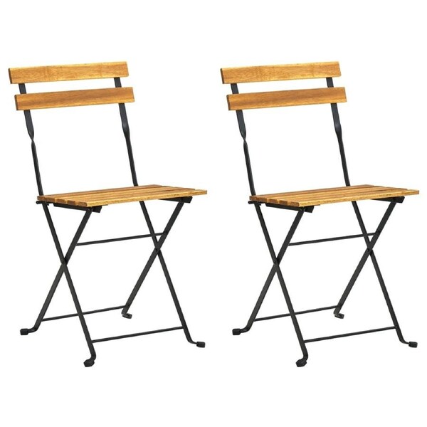 Folding Garden Chairs 2 pcs Steel and Solid Acacia Wood vidaXL
