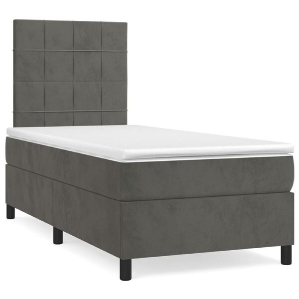 Box Spring Bed with Mattress Dark Grey 106x203 cm King Single Size Velvet vidaXL