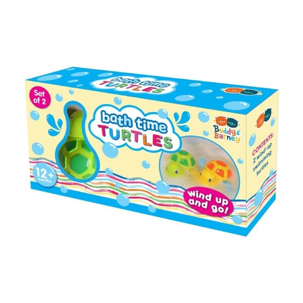 Buddy And Barney Bath Time Swimming Turtles Set Of 2 Wind-Up Plastic And Metal Bath Toys Swim In Water 12 Months Plus.