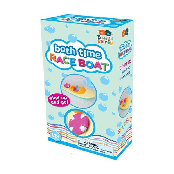 BATH TIME RACING BOAT Wind-Up Plastic and Metal Bath Toy Boat Zooms Across Water Multiple Colours Suitable for 3 Years and Above by BUDDY and BARNEY.