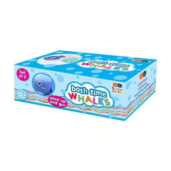 BUDDY and BARNEY BATH TIME WIND UP WHALES Set Of 2 Wind Up Plastic And Metal Bath Toys Swim In Water 12 Months Plus.