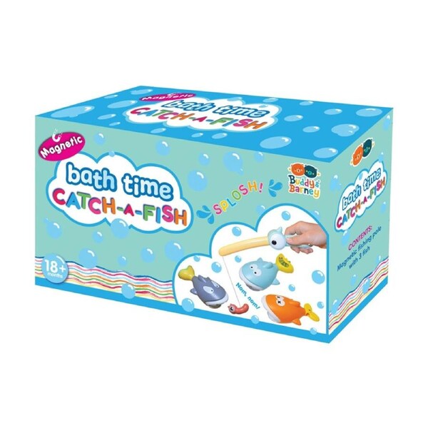 Buddy and Barney Bath Time Catch A Fish Magnetic Fishing Set Floating Plastic Fish Magnetic Wand Interactive Bath Toy 18 Months Plus.
