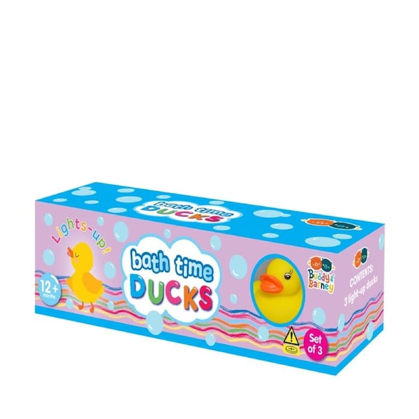BUDDY BARNEY BATH TIME LIGHT UP DUCKS Set Of 3 Light Up Rubber Ducks For Bath Lights Activate In Water 12 Months Plus.