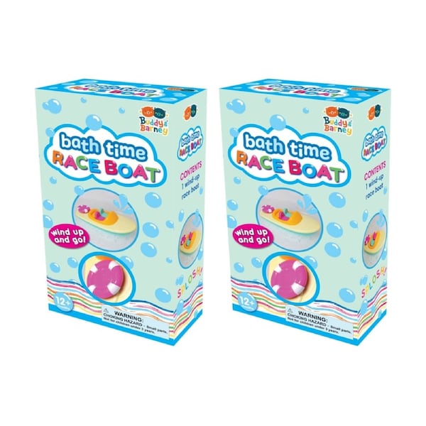 2PK Buddy & Barney Bath Time Racing Boat Wind Up Plastic Kids Toy Figurine 3y+