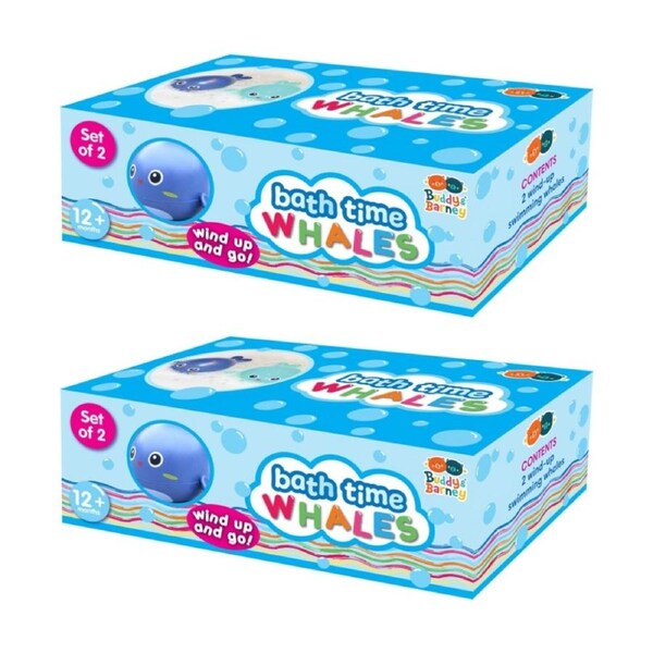 2x 2pc Buddy & Barney Bath Time Wind Up Whales Plastic Kids Toy 12m+
