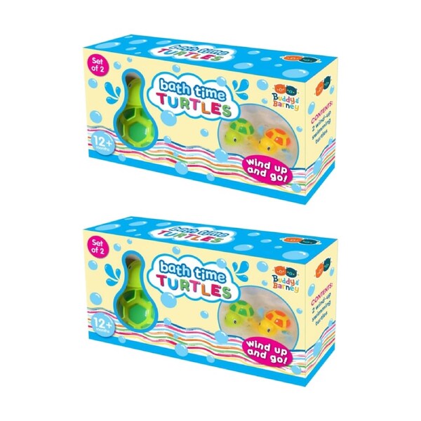 2x 2pc Buddy & Barney Bath Time Swimming Turtles Wind Up Plastic Kids Toy 12m+