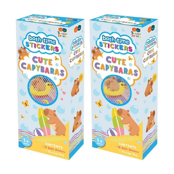 2x 12pc Buddy & Barney Bathtime Kids Bath Stickers Cute Capybaras EVA Foam 12m+