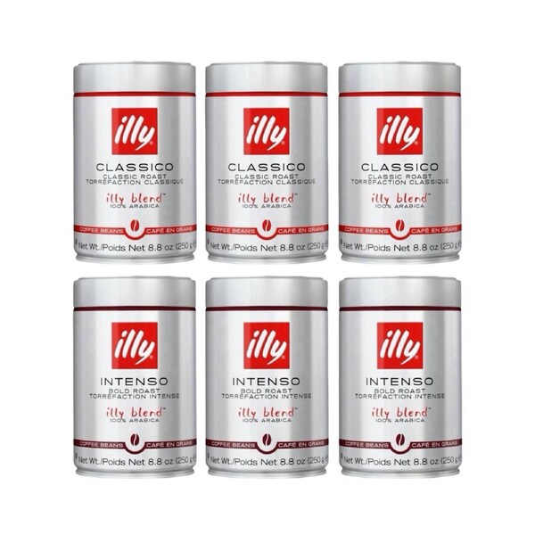 Illy Whole Bean Coffee Variety Pack 1.5kg (Classico & Intenso – 6 x 250g)