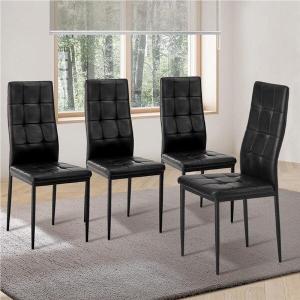 Oikiture 4PCS Dining Chairs High-Back Kitchen Chair Faux Leather Square Pattern