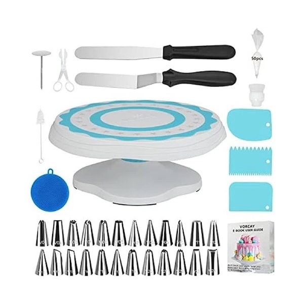 Deal365 85pcs 12 Inch Cake Decorating Supplies Kit Tool Set with Update Cake Turntable Blue