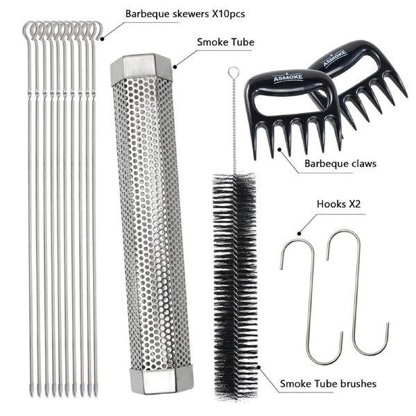 Asmoke BBQ Set (Includes Two Meat Claws, a Pellet Smoker Tube and Metal Skewers)