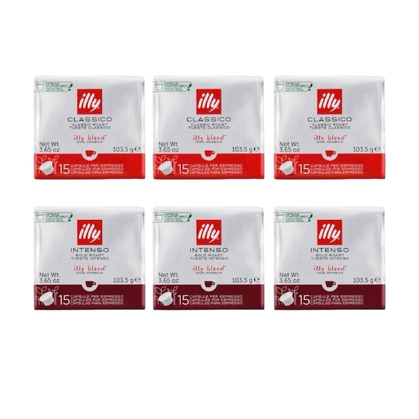 Illy MPS Coffee Capsules Variety Pack 90 Pack (Classico & Intenso - 6 x 15)