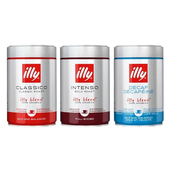 Illy Ground Coffee Variety Pack Medium & Dark Roast - 750g (Classico, Intenso & Decaf 3 x 250g)
