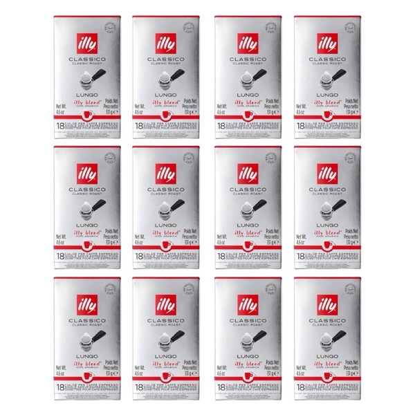 Illy Lungo E.S.E. Coffee Pods Medium Roast – 216 Pack (12 x 18)