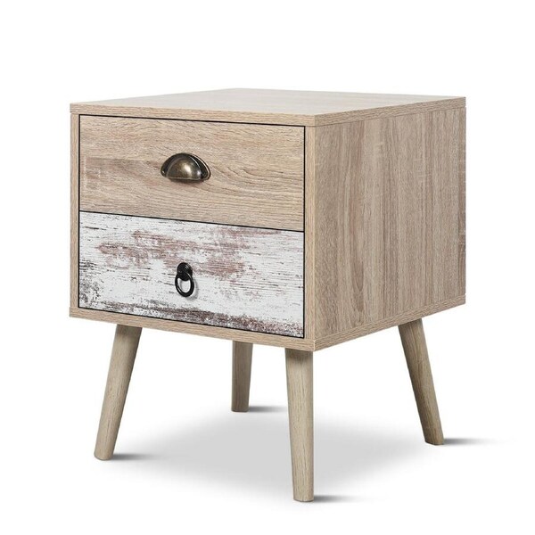 Hellofurniture Luka 2 Drawer Bedside Table White Washed and Oak