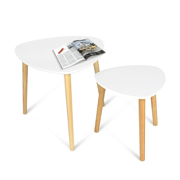 Hellofurniture Aura 2 Piece Triangle Wood Coffee Table Set White