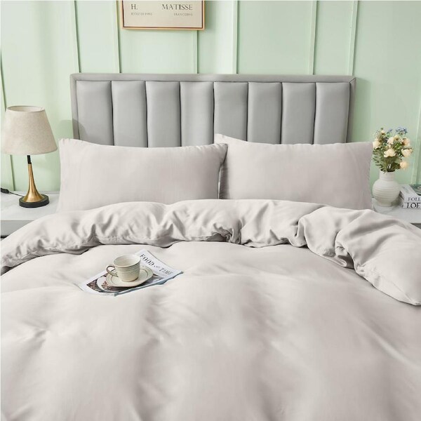 LINENOVA 100% Natural Bamboo Quilt Cover Set Breathable Silk Soft Comfort Home Bedding For All Seasons Latte / Single