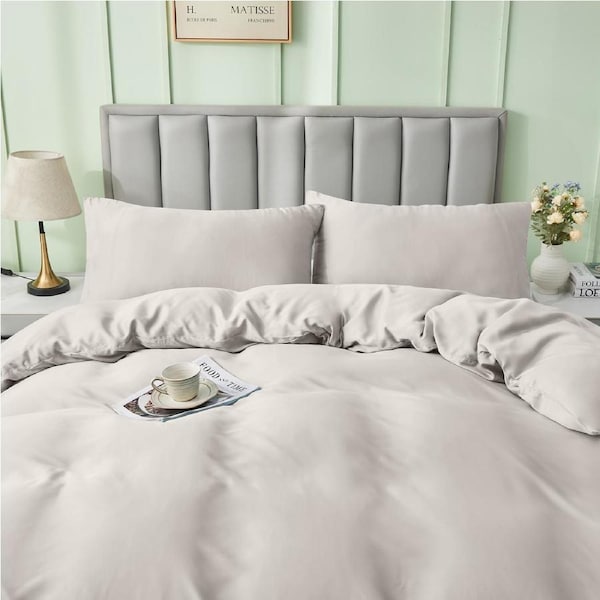 LINENOVA 100% Natural Bamboo Quilt Cover Set Breathable Silk Soft Comfort Home Bedding For All Seasons Latte / King