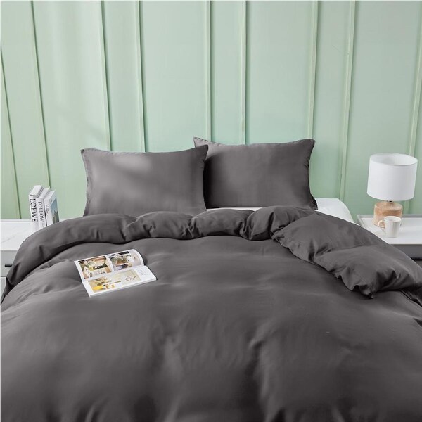 LINENOVA 100% Natural Bamboo Quilt Cover Set Breathable Silk Soft Comfort Home Bedding For All Seasons Charcoal / Single