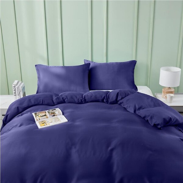 LINENOVA 100% Natural Bamboo Quilt Cover Set Breathable Silk Soft Comfort Home Bedding For All Seasons Navy / Super King