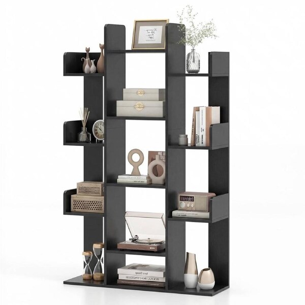 Giantex Tree Bookshelf w/13 Open Shelves Tall Freestanding Corner Bookcase Narrow Vintage-Inspired Display Storage Organizer for Living Room Study & Office