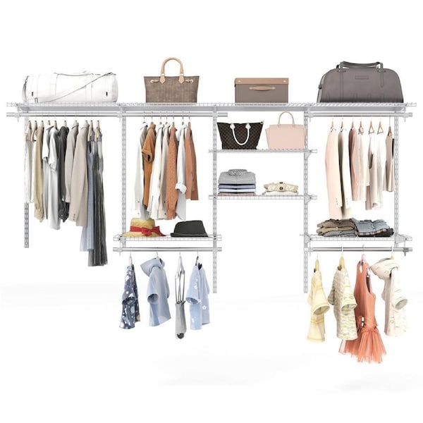 Giantex 4-8 FT Wall-Mounted Heavy-Duty Closet Organizer Adjustable Clothing Rack w/Hanging Rod Expandable Modular DIY Metal Wire Shelving for Bedroom