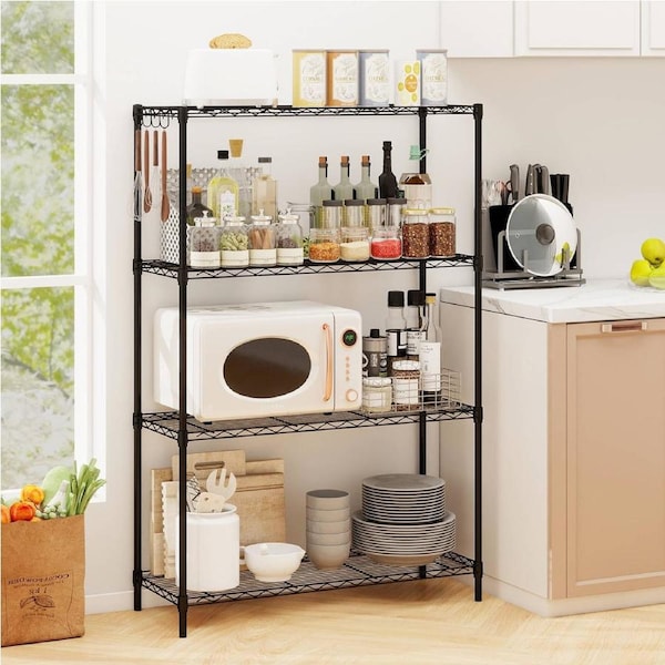 Giantex 4-Tier Heavy-Duty Adjustable Wire Shelving Unit w/4 Hooks 452kg Load Capacity Metal Storage Rack Organizer for Kitchen & Pantry