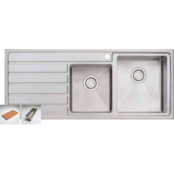 Oliveri 1 & 3/4 Double Right Hand Bowl Inset/Undermount Sink With Drainer AP1412
