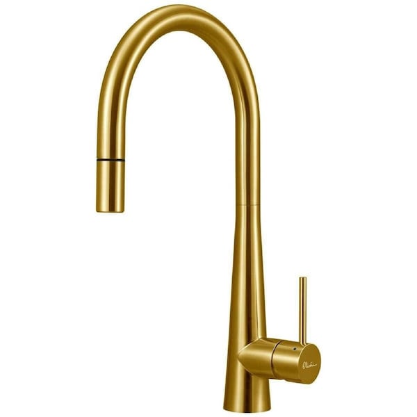 Oliveri Essente Goose Neck Pullout Kitchen Mixer Tap Brushed Gold SS2525-AU