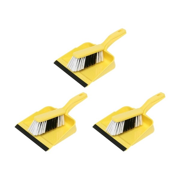 3PK Edco Flagged Fill Dustpan & Brush Set Commercial/Domestic Yellow 220x110mm