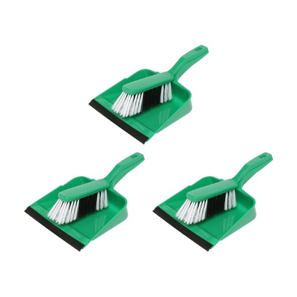 3PK Edco Flagged Fill Dustpan & Brush Set Commercial/Domestic Green 220x110mm