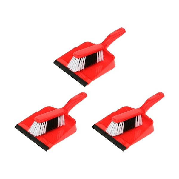 3PK Edco Flagged Fill Dustpan & Brush Set Commercial/Domestic Red 220x110mm