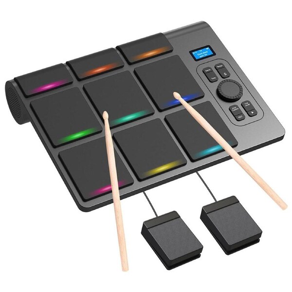 HOLALA Electronic Tabletop Drum Set with 9 Pads LED Drum Pad Lights Supports BT MIDI Connection