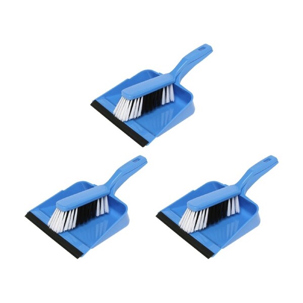 3PK Edco Flagged Fill Dustpan & Brush Set Commercial/Domestic Blue 220x110mm
