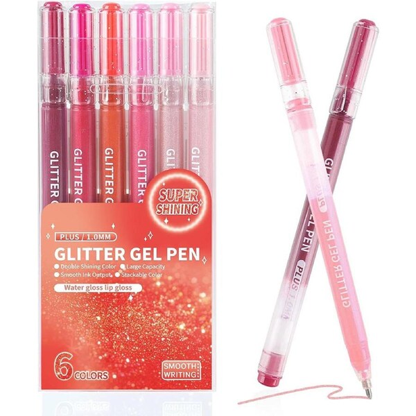 HOLALA Sparkling Gel Pens 6Pack Shining Colors Ink Pen with 1.0 mm-Red