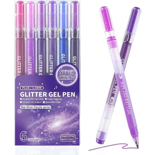 HOLALA Sparkling Gel Pens 6Pack Shining Colors Ink Pen with 1.0 mm-Purple