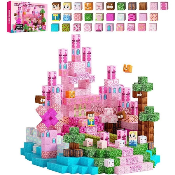 HOLALA 100PCS Magnetic Building Blocks to Build a 3D World for Kids-Pink