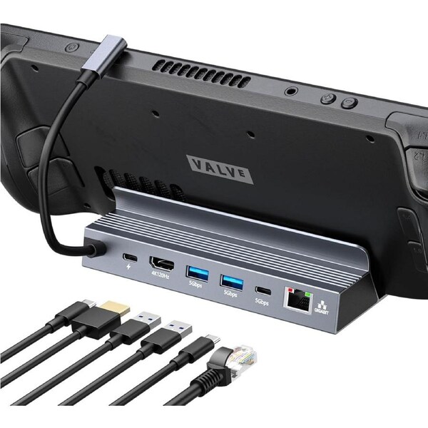 Steam Deck Dock USB C Docking Station for Steam Deck OLED/Lenovo Legion Go/MSI Claw 6 in 1 USB C Hub with HDMI 2.1 4K@120Hz, 1000Mbps Ethernet 100w