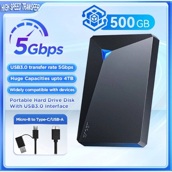 External Hard Drive Portable HDD High-Speed 5Gbps Transfer Usb3.0 Mobile Hard Drive Plug & Play External Storage Hard Drive Mechanical Hard Drive 500G