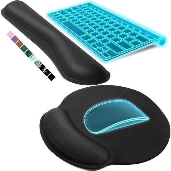 Keyboard Wrist Rest and Mouse Pad with Wrist Rest Set Ergonomic Memory Foam Wrist Support Non-Slip Typing Pad to Relieve Carpal Tunnel Enhance Comfort