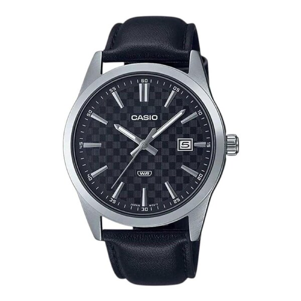 Casio MTP-VD03L-1 Mens Watch Black Dial Leather Band Date Analog