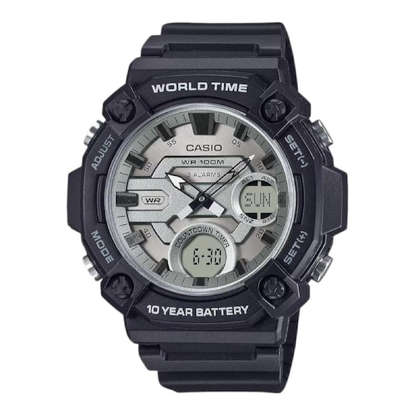 Casio AEQ120W-7 Mens Watch Analog Digital White Resin 100M World Time Alarm