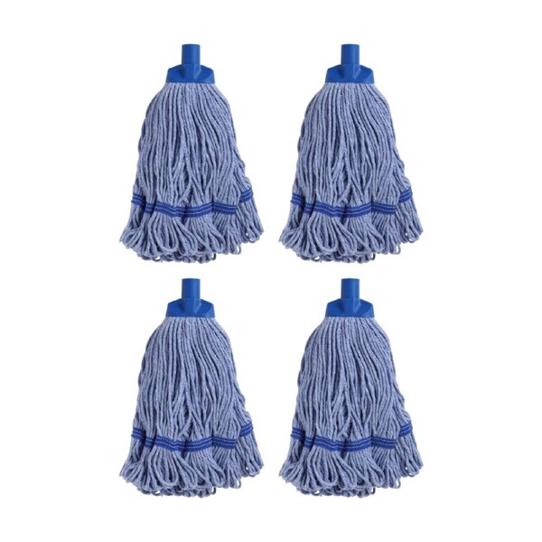 4PK Edco Enduro Heavy Duty Loop Ends Durable Yarn Round Mop Blue 350g