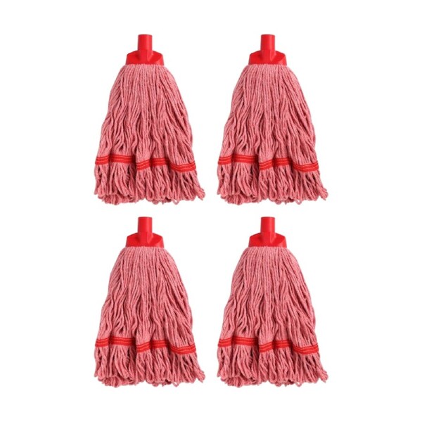 4PK Edco Enduro Heavy Duty Loop Ends Durable Yarn Round Mop Red 350g