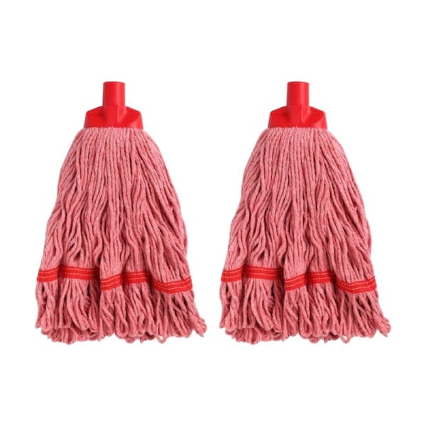 2PK Edco Enduro Heavy Duty Loop Ends Durable Yarn Round Mop Red 350g