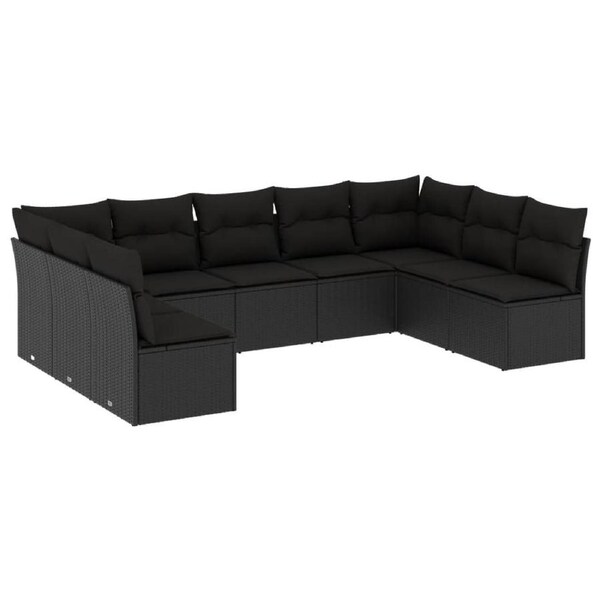 9 Piece Garden Sofa Set with Cushions Black Poly Rattan vidaXL