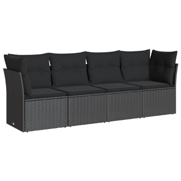 4 Piece Garden Sofa Set with Cushions Black Poly Rattan vidaXL
