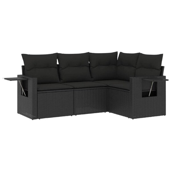 4 Piece Garden Sofa Set with Cushions Black Poly Rattan vidaXL