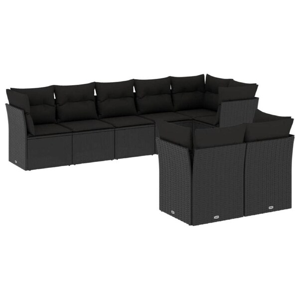 8 Piece Garden Sofa Set with Cushions Black Poly Rattan vidaXL